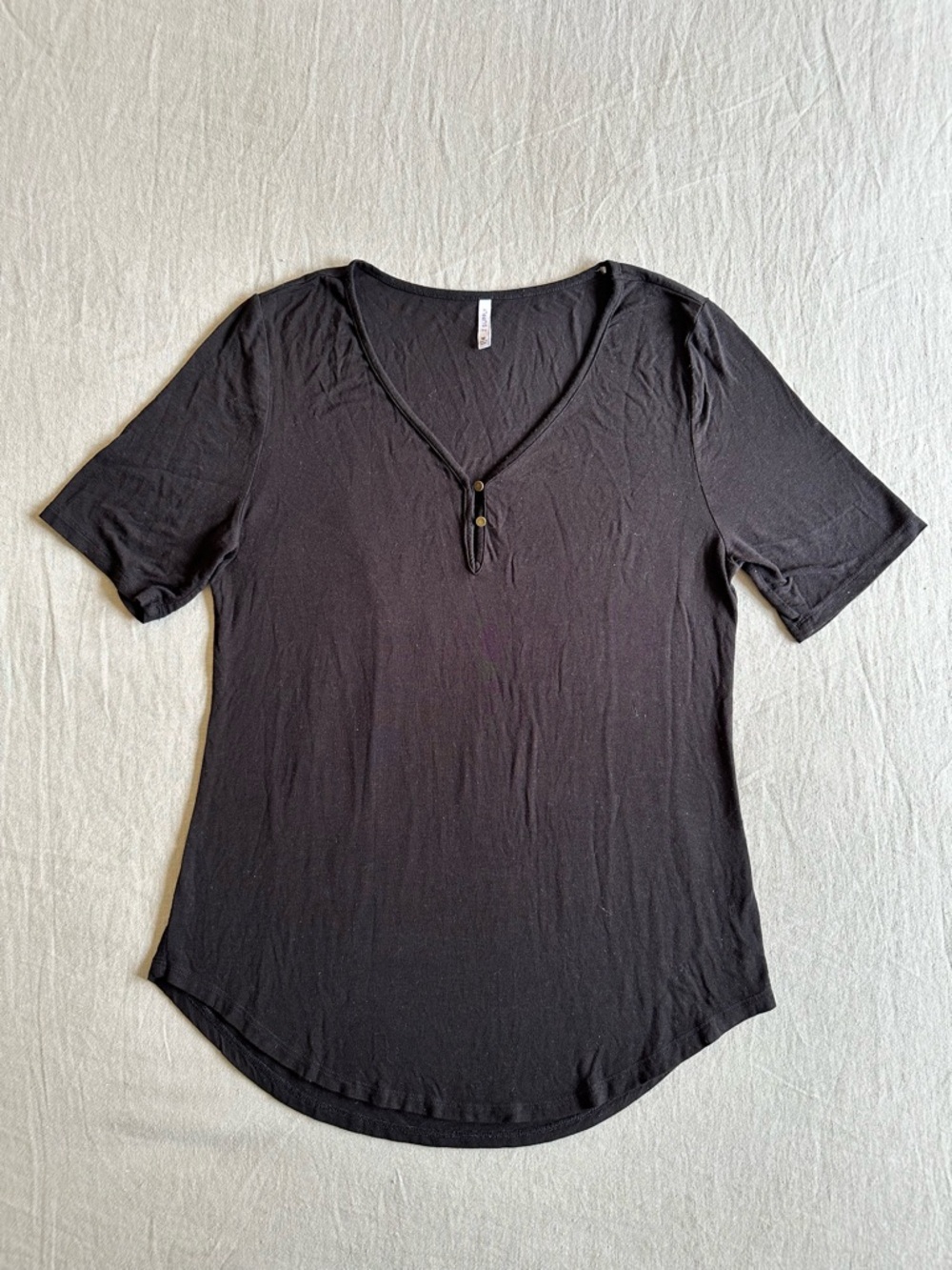 Deep V-Neck Short Sleeve Black Shirt Women's Medium